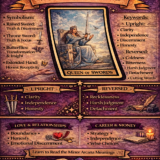 queen of Swords card meaning infographic cheat sheet with keywords and all meanings upright and reversed