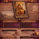 queen of wands card meaning infographic cheat sheet with keywords and all meanings upright and reversed