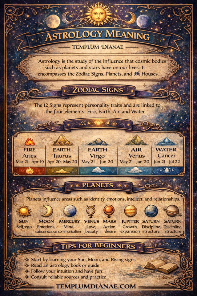 Astrology Meaning vertical infographic with keywords