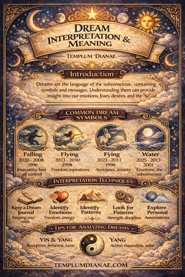 Dream Interpreation and Meaning vertical infographic with keywords