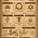 Esoteric symbols and meanings vertical infographic with keywords