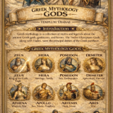 Greek Mythology Gods and Goddesses vertical infographic with keywords
