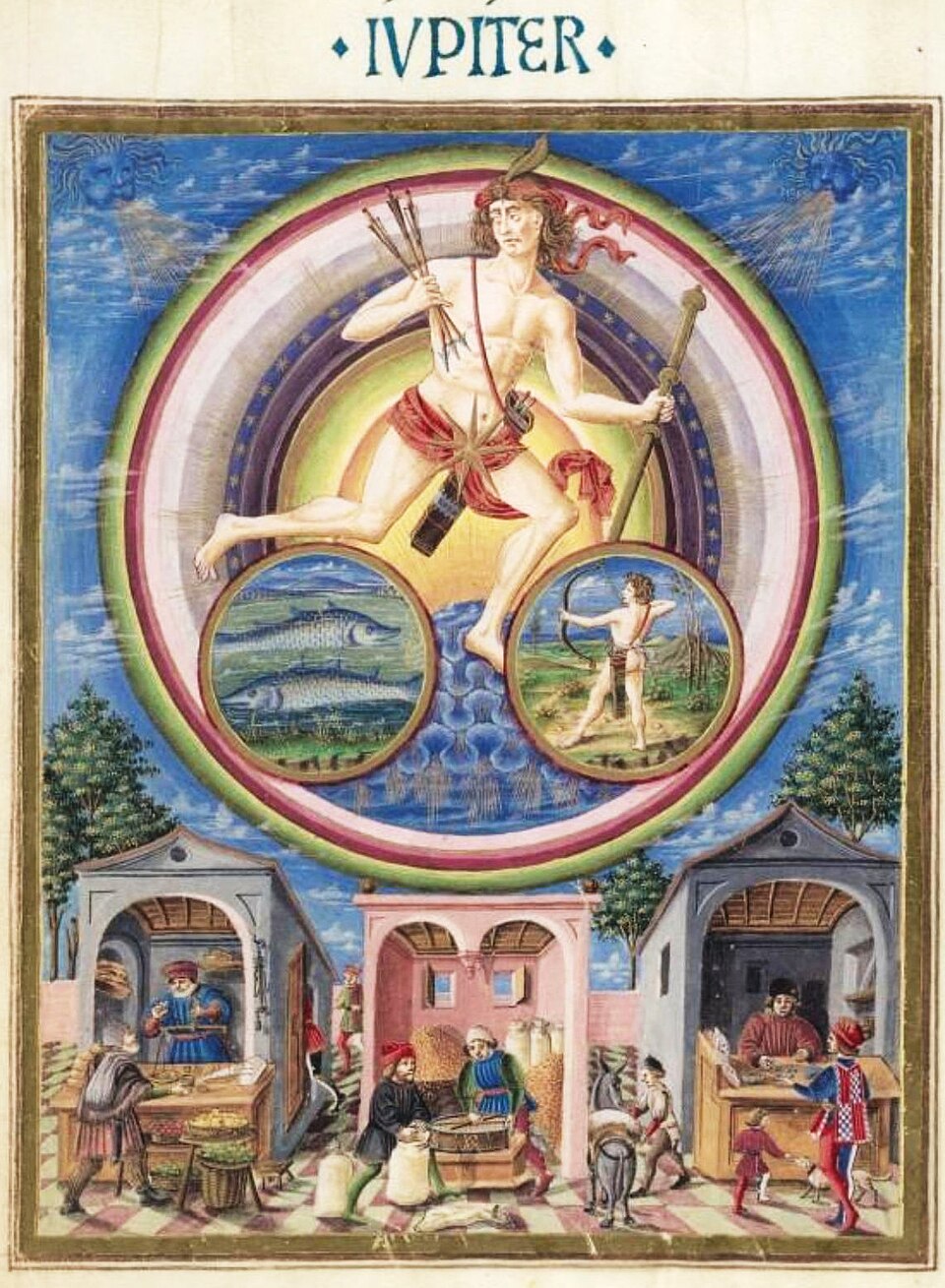 Iupiter (Jupiter) in astrology depicted in the 15th-century illuminated De Sphaera manuscript from Modena