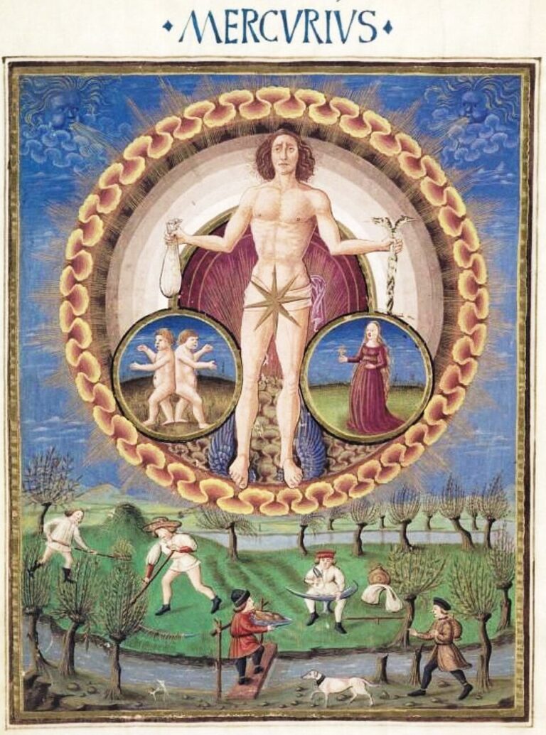 Mercurius (Mercury) in astrology depicted in the 15th-century illuminated De Sphaera manuscript from Modena