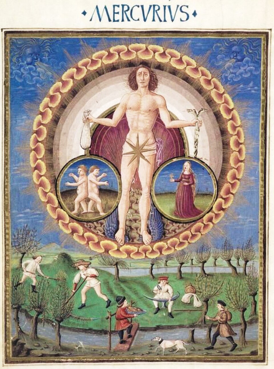 Mercurius (Mercury) in astrology depicted in the 15th-century illuminated De Sphaera manuscript from Modena