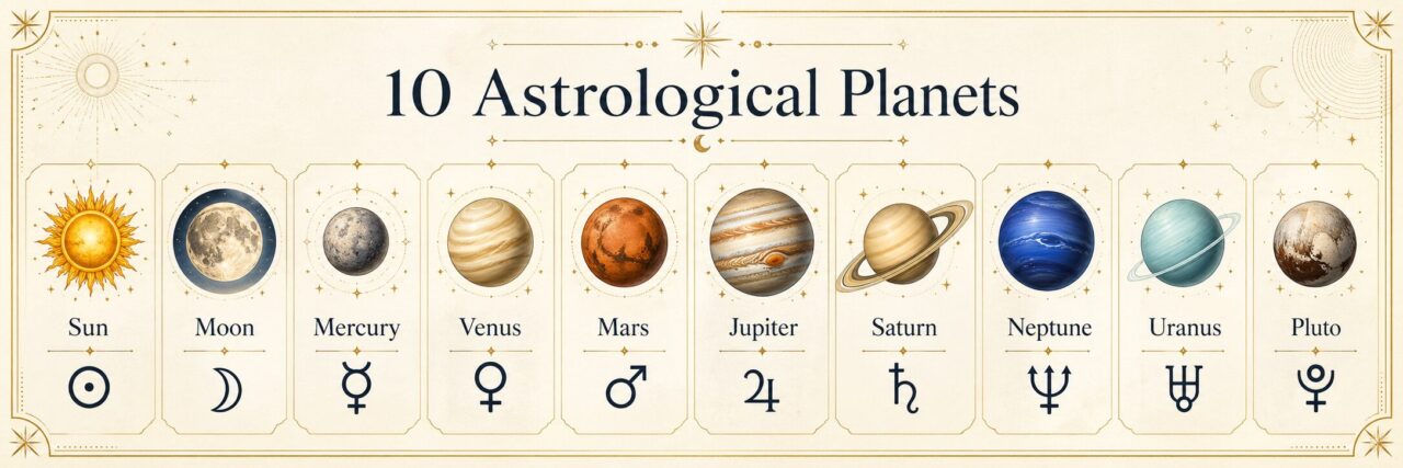 planets in astrology with symbol infographic