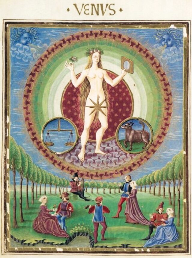Venus (Venus) in astrology depicted in the 15th-century illuminated De Sphaera manuscript from Modena