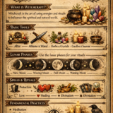 witchcraft for beginers vertical infographic with keywords