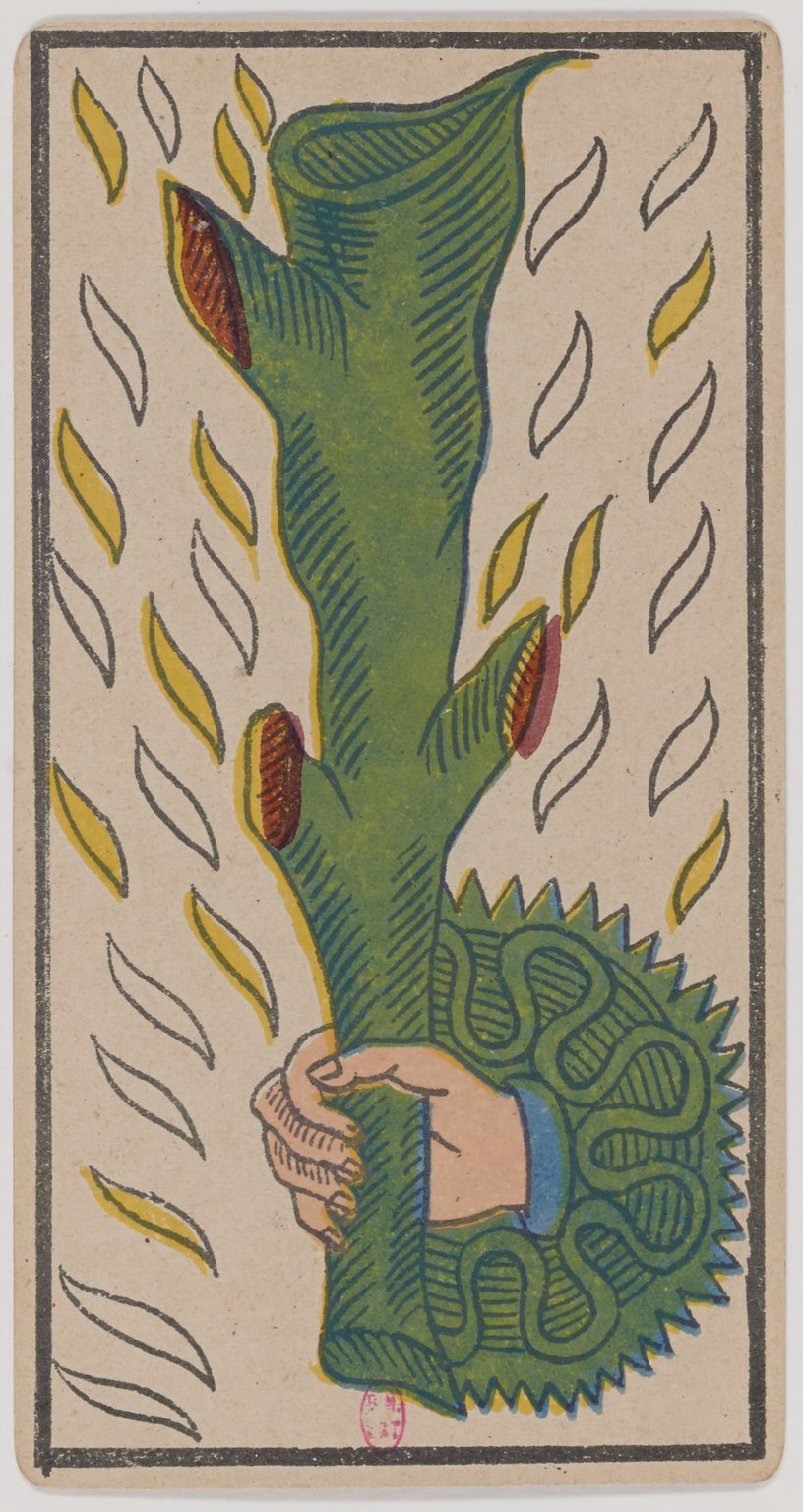 Ace of Wands (Batons), historical Marseille tarot card, Lequart 1890 illustration