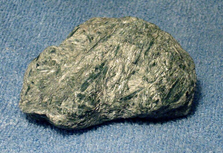 Natural green actinolite mineral specimen showing prismatic crystal structure, Actinolite meaning and properties