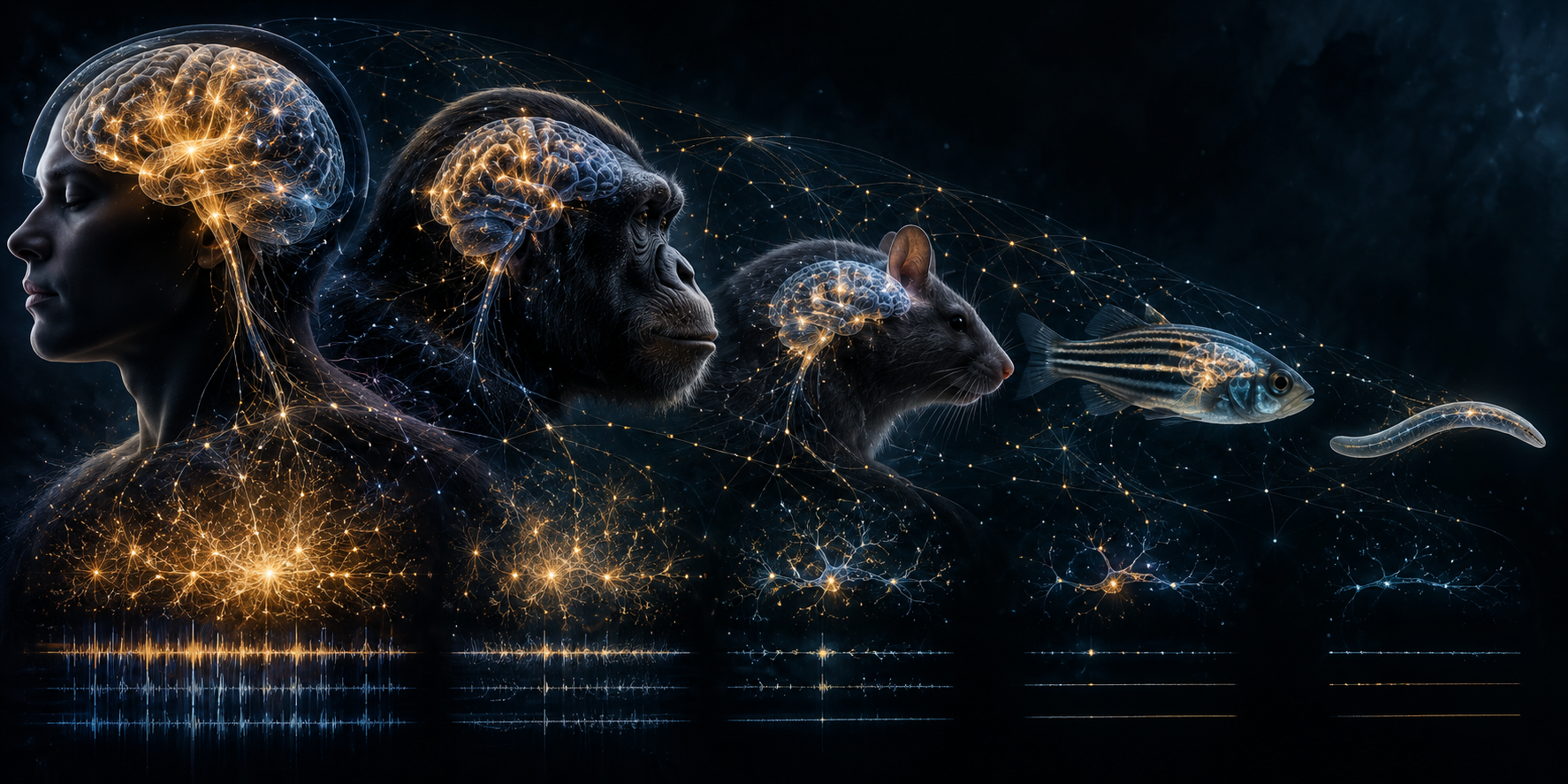 Human, primate, mouse, zebrafish and nematode with neural activity visualized across species
