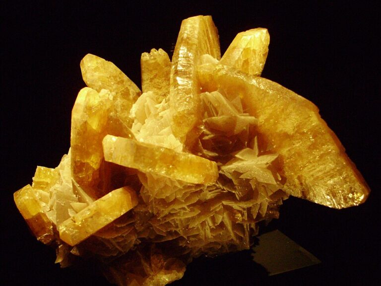Natural barite mineral crystals photographed in a mineral collection