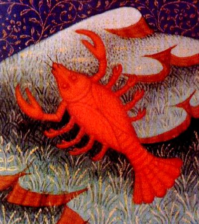 Cancer zodiac sign depicted in a fifteenth-century illuminated Book of Hours by the Fastolf Master