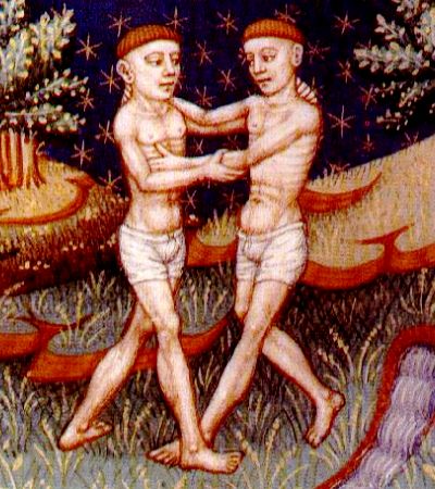 Gemini zodiac sign depicted in a fifteenth-century illuminated Book of Hours by the Fastolf Master