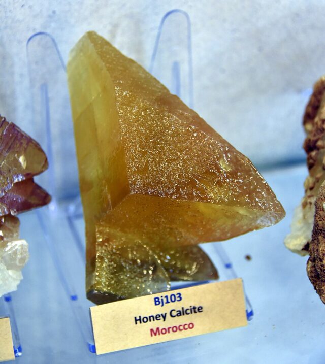 Natural honey-yellow calcite from Morocco at Erbil Stones and Gems Museum
