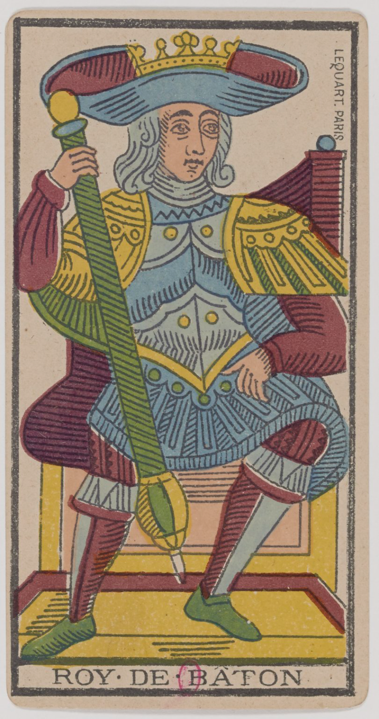 King of Wands (Batons), historical Marseille tarot card, Lequart 1890 illustration