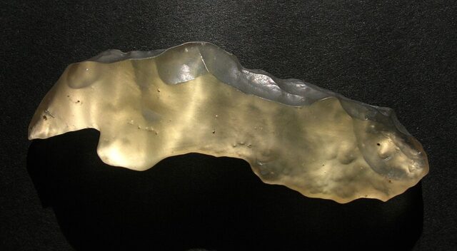 Natural yellow Libyan desert impact glass specimen from the Great Sand Sea