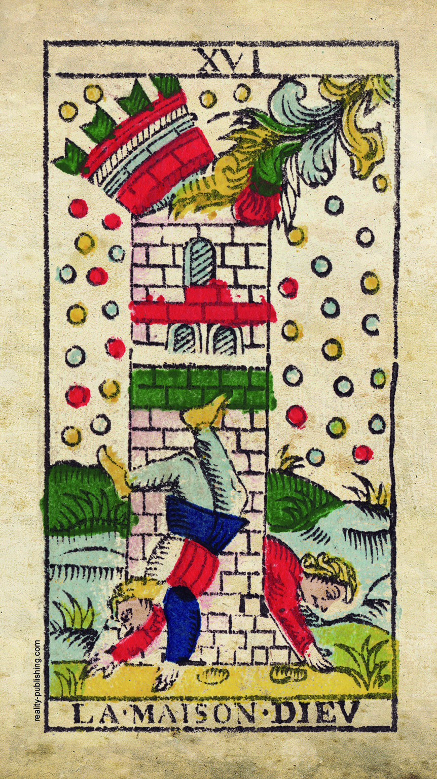 La Maison Dieu (The Tower) Tarot de Marseille Major Arcana XVI, Nicolas Conver 1760 card illustration