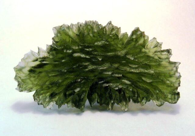 Natural green moldavite impact glass specimen from Besednice Bohemia Czech Republic