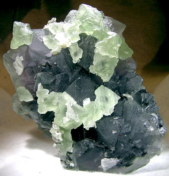 Natural purple and green zoned fluorite octahedral crystals from Hunan China