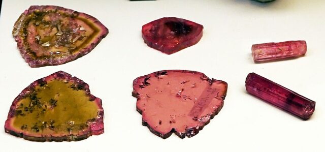 Natural red rubellite tourmaline specimen exhibited at Naturmuseum Augsburg