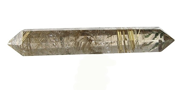 Transparent rutilated quartz gemstone containing golden needle-like rutile inclusions