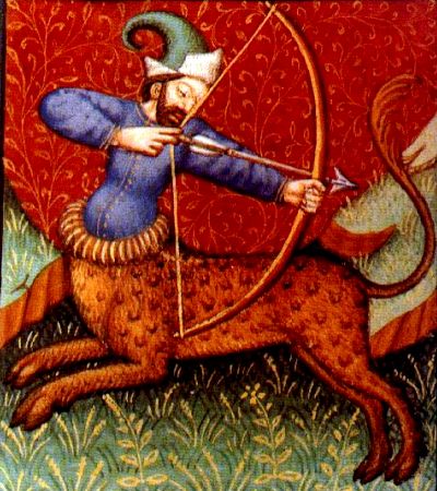 Sagittarius zodiac sign depicted in a fifteenth-century illuminated Book of Hours by the Fastolf Master