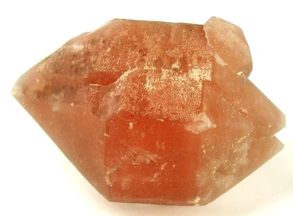 Natural strawberry quartz crystal from Kazakhstan with pink-red hematite inclusions