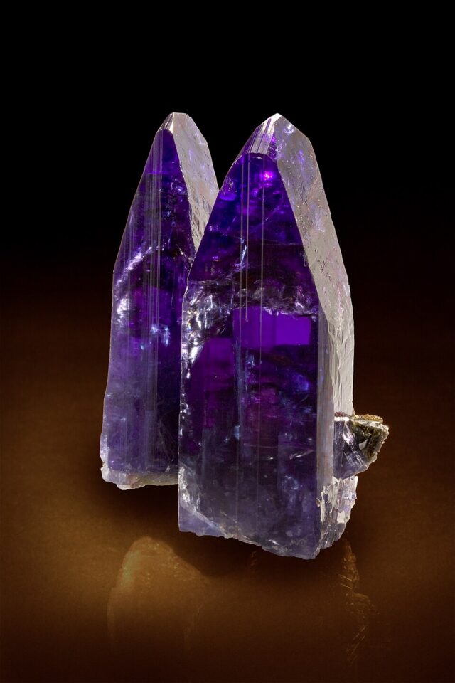 Natural violet-blue tanzanite zoisite crystals from Merelani Hills Tanzania