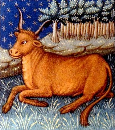 Taurus zodiac sign depicted in a fifteenth-century illuminated Book of Hours by the Fastolf Master