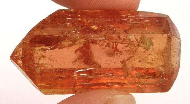 Natural orange imperial topaz crystal specimen from Ouro Preto Brazil