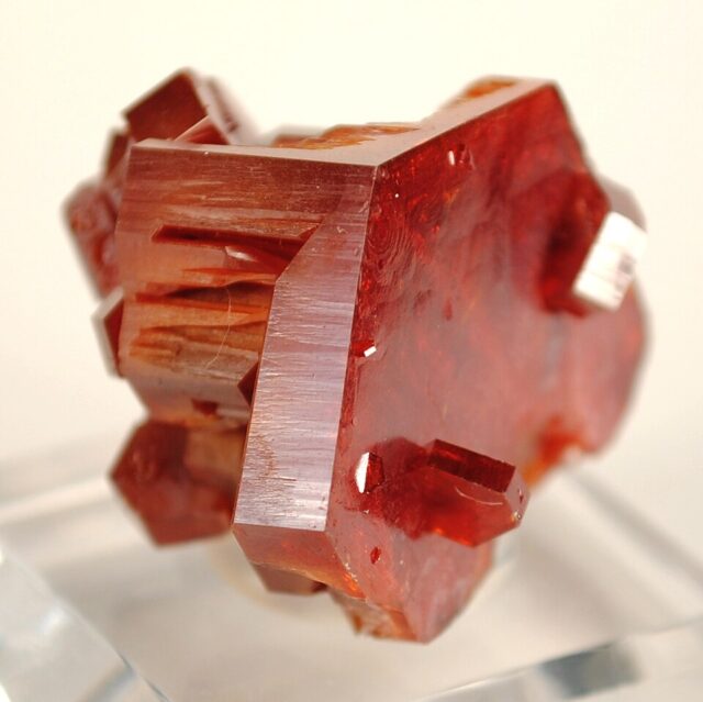 Natural orange-red vanadinite crystals from the Mibladen mining district in Morocco